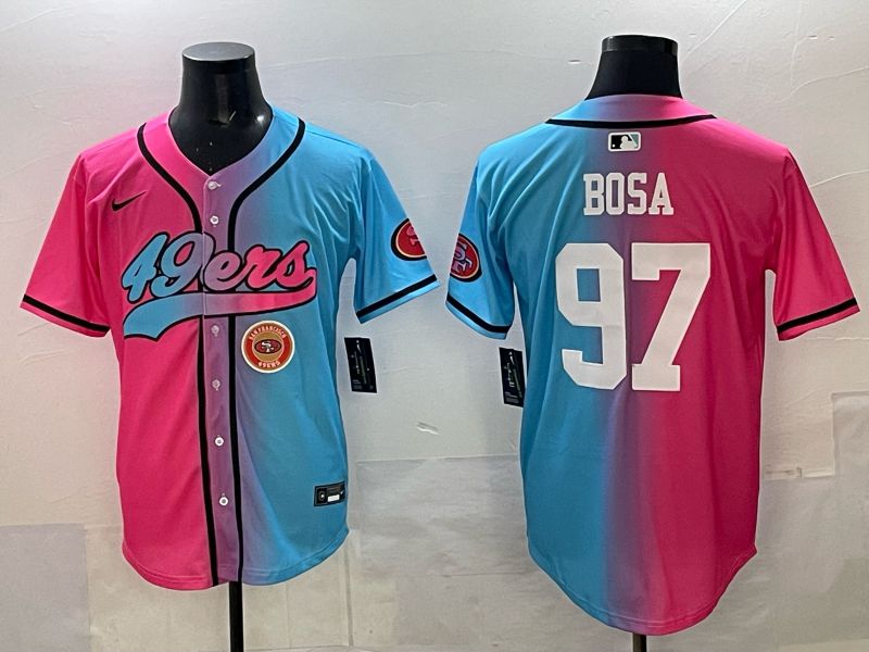 Men 2025 San Francisco 49ers 97 Bosa Pink Blue Nike Limited NFL Jersey 013